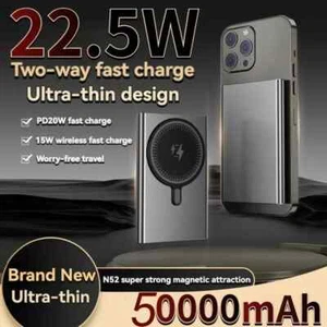 Banque d'alimentation mobile sans fil magnétique ultra-mince 50000Mah externe haute capacité - Photo 1 sur 18