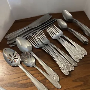 Pfaltzgraff MIRAGE FROST Stainless Flatware 6 Place settings Extras ~ 39 Pieces - Picture 1 of 11