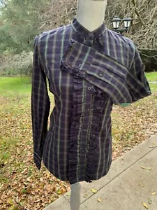 Camicia donna Chaps a quadri con volant e bottoni taglia M - Foto 1 di 6