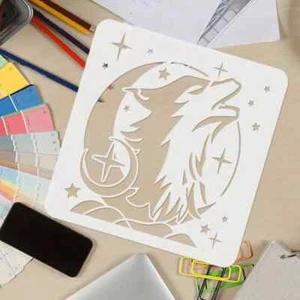 Plantilla/plantilla 1 pieza - 11,8"x11,8" (T25) estrellas lobo luna - Imagen 1 de 4