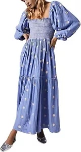 Women Summer Flowy Floral Dress Long Puff Sleeve Square Neck Boho Maxi Sundress - Picture 1 of 44