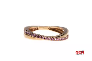IDGC Pink Sapphire Gemstone Crossover Band Ring 14k 585 Rose Gold Size 8 - Picture 1 of 4