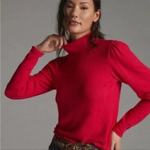 Top nuovo con etichette Anthropologie con maniche a sbuffo accogliente collo alto rosa caldo da donna taglia small - Foto 1 di 8