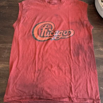 VINTAGE 70s CHICAGO ROCK TSHIRT SINGLE STITCH LARGE IRON ON - Image 1 of 4