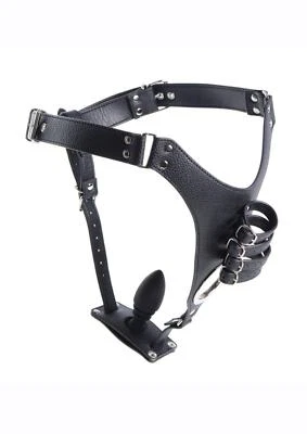 Arnés de castidad masculino estricto con enchufe anal de silicona Foto 1 de 3