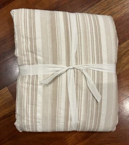 Pottery Barn Beckett Stripe FULL QUEEN Duvet Cover Khaki NEW - Picture 1 of 1