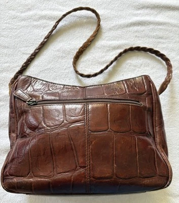 VTG Leather Crocodile Embossed Design Shoulder Bag Purse Rich Brown Hue Timeless - Image 1 of 4