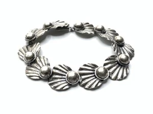 DÄNEMARK Vintage H.S Herman Seirsbol Modernist Blatt & Kugel 7,75" Gliederarmband - Bild 1 von 9