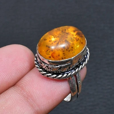 Anillo de joyería hecho a mano ámbar báltico talla EE. UU. 7,5 G642 Foto 1 de 3