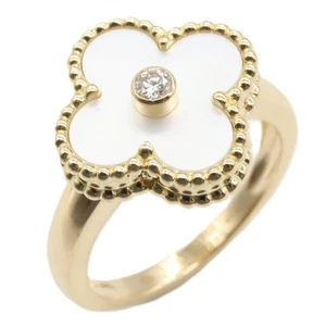 Van Cleef & Arpels Vintage Alhambra Ring 1PDiamond 18KYG Gold MOP White Used #53 - Picture 1 of 8