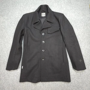 Ice breaker Jacket mens SMALL Black Trench Coat Long Sleeve collared wool Size S - Picture 1 of 8