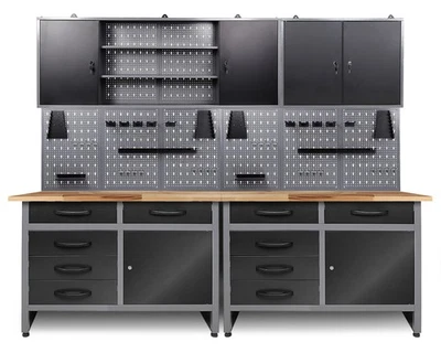 Ondis24 Werkstatt Set 240 cm Werkbank Metall Werkzeugschrank Lochwand Haken - Bild 1 von 4