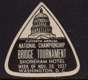 USA Advertising - 1937 National Championship Bridge Tournament Washington DC MNH - Picture 1 of 1