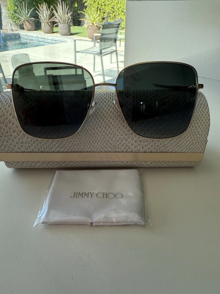 NEW Jimmy Choo 59mm Hesters Gradient Square Oversized Sunglasses In Black/Gold - Image 1 of 4