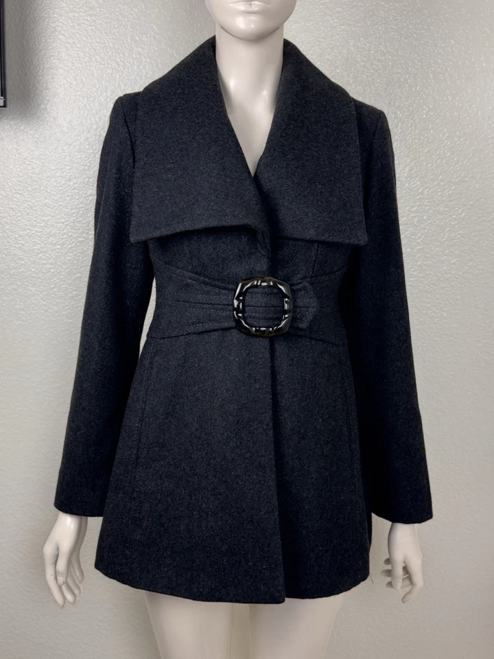 Abrigo Jessica Simpson Mujer Gris Medio Mezcla de Lana Cinturón Botón Chaquetón Abrigo Foto 1 de 4