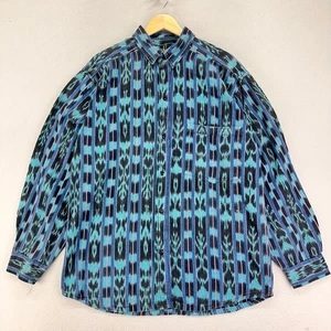 Vintage handgefertigtes Hemd mit Knopfleiste Herren Large blau Retro psychedelisch aztekisch 80er - Bild 1 von 10