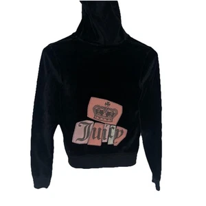 Vtg Juicy Couture Y2K Black Velour Full Zip Hoodie Size Medium Terrier USA - Picture 1 of 14