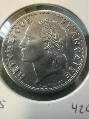 MONEDA FRANCESA CIRCULADA 1945 5 FRANCOS artículo 420 Foto 1 de 2