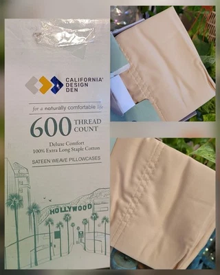 California Design Den Pillow Cases King Beige 600 Thread Sateen Weave Tan New - Image 1 of 4