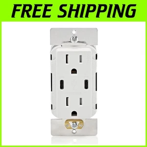 Dual Type-C Power Delivery Outlet, White - Picture 1 of 14