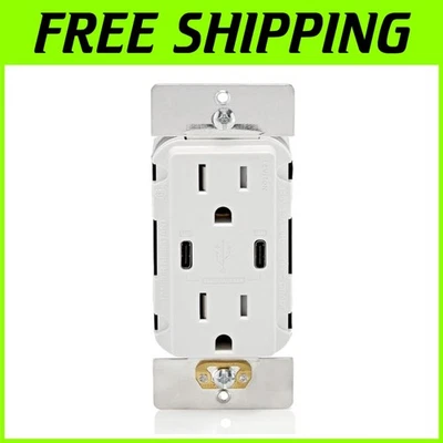 Dual Type-C Power Delivery Outlet, White - Image 1 of 4