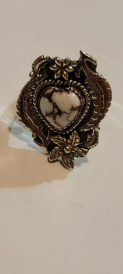 Магнезит юго-западный стиль дикая лошадь 925 серебро сердце кольцо, регулируемый.  - Изображение 1 из 4