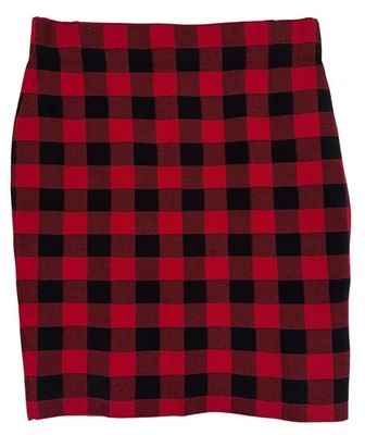 Falda lápiz recta tejida a cuadros búfalo roja negra Chaps algodón nailon talla L Foto 1 de 4