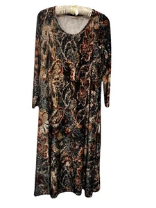 Soft Surroundings Floral Velvet Dress Womens Size L L/S Maxi Side Pockets - Picture 1 of 7