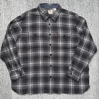 Camisa de franela vintage Levis para hombre 2XL negra blanca a cuadros manga larga abotonada Foto 1 de 4