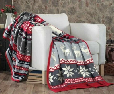 Wendbare Sherpa Vliesdecke Schlafsofa Überwurf Ideal Park Picknick Strand Fairisle - Bild 1 von 4