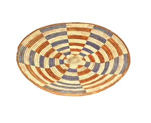 Handmade Art Basket 15 Inch Basket Natural Red Blue - Picture 1 of 4