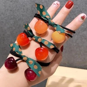 Corbatas elásticas para el cabello con bobbles de cereza | Accesorios para peinado para mujeres niños #1238 - Imagen 1 de 8