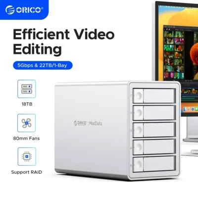 ORICO Daisy Chain 5 Bay Hard Drive Enclosure Alu Das 110TB for 3.5-inchs HDD Fan - Image 1 of 4