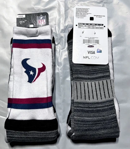HOUSTON TEXANS LOGO STRIPE MENS WHITE CREW SOCKS LARGE (10-13) FREE SHIPPING Cover