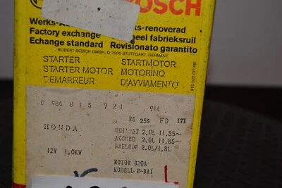 Arrancador Bosch 0986015721 12v 1kw Honda Quintet Accord Prelude 2l 1985 Foto 1 de 4