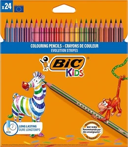 BIC Kids Evolution Stripes Coloured Pencils - Assorted Colours, Pack of 24 Wood - Picture 1 of 8