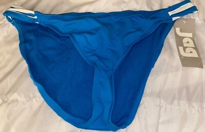 Nuevo con etiquetas Traje de baño Jag a rayas fruncido lengüeta lateral parte inferior de bikini XL azul (C12) Foto 1 de 2
