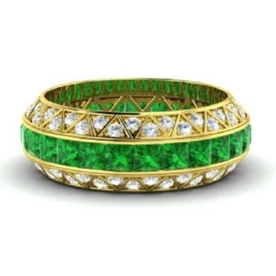 3.70 Ct Princess Natural Emerald Diamond Wedding Eternity Band 14k Yellow Gold 7 - Image 1 of 4