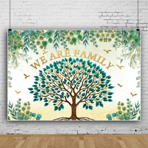 Family Reunion Backdrop Green Family Tree Leaves 7x5ft Vinyl Photography Prop - Picture 1 of 7