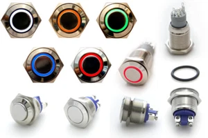 Taster Schalter 16mm 19mm beleuchtet LED Klingeltaster Vandalismus Druckschalter - Bild 1 von 14