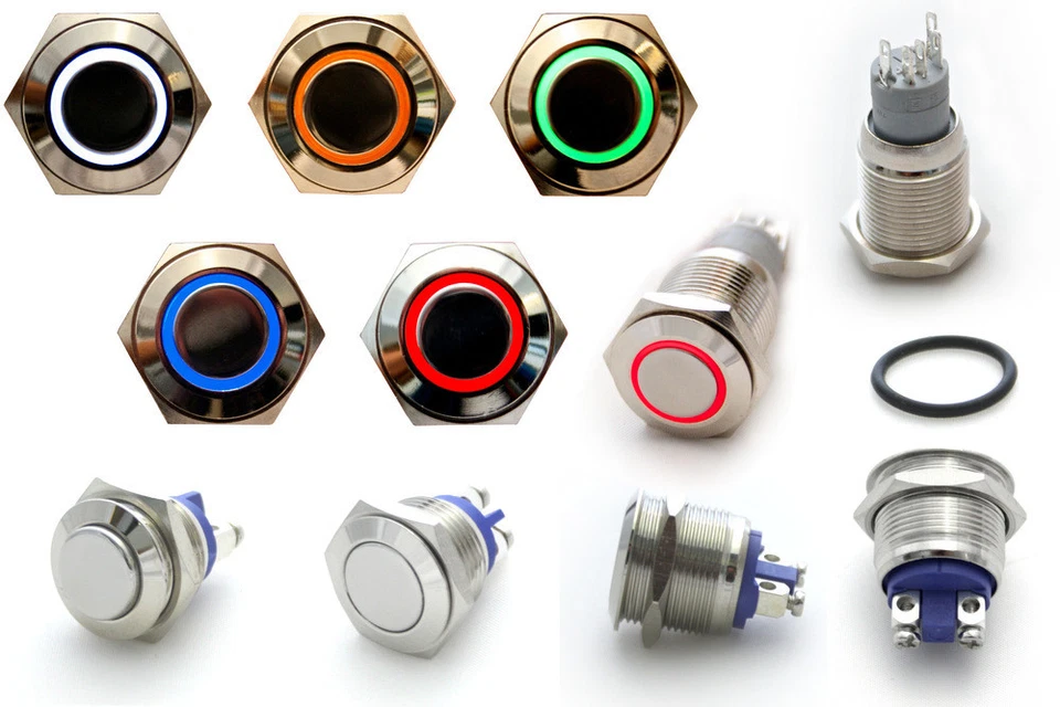 Taster Schalter 16mm 19mm beleuchtet LED Klingeltaster Vandalismus Druckschalter - Bild 1 von 1