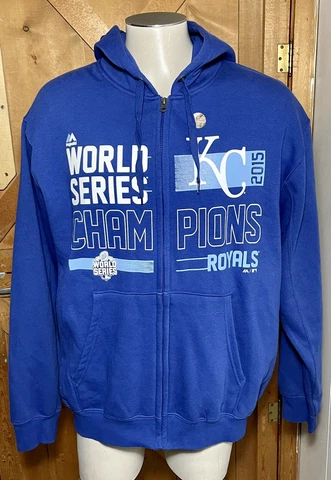Mens Majestic KC Royals 2015 World Series Champion Size L Full Zip Blue Hoodie Cover