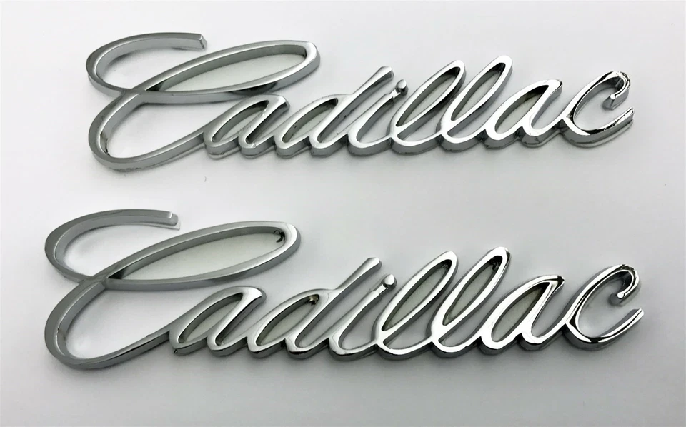PAIR CADILLAC CHROME SCRIPT EMBLEMS NEW 5.5" X 1.5" - Image 1 of 1