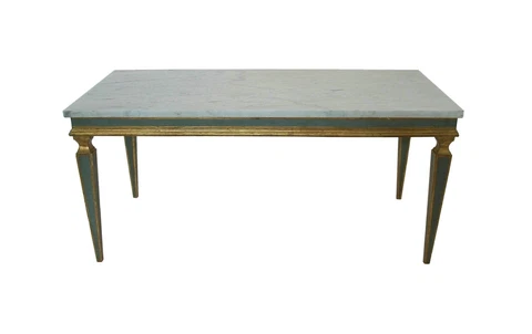 Venetian Gray Painted & Parcel Gilt Coffee Table - Marble Top - Mid 20th Century Cover
