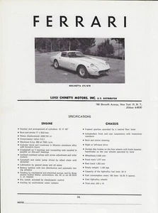 1965 Ferrari Berlinetta 275/GTB Coupe Chinetti Motors Engine Vintage Print Ad - Picture 1 of 2