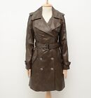 Women's Punto Genuine Leather Brown Trench Coat Jacket Size US 4,UK 8,IT 40,S