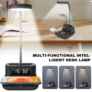 USB LED Desk Lamp with Wireless Charger Adjustable Eye-Caring Lamp w/ Pen Holder - Picture 1 of 14