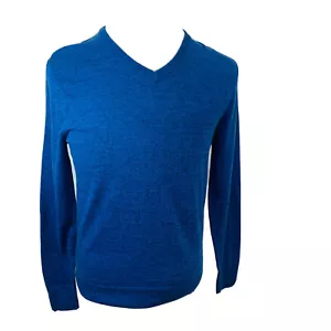 Vecchio Maglione Navy Uomo Piccolo Blu Scollo V Manica Lunga Misto Cotone Leggero - Foto 1 di 12