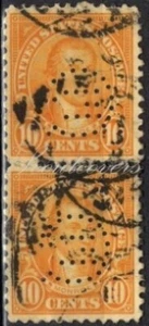 Perfins USA 1923, Sc562 2x 10c Monroe. Used GE - Picture 1 of 3