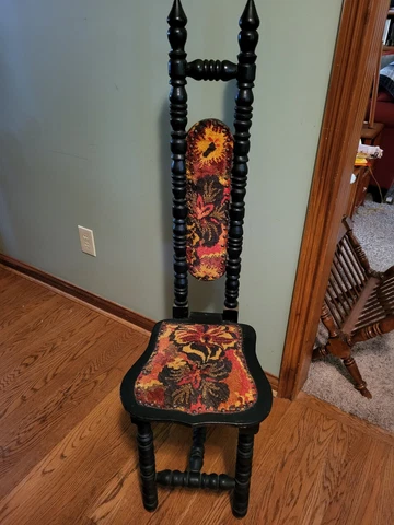 Vintage 1900's High-Back Spanish Jacobean Hall Wooden Prayer Chair Cover
